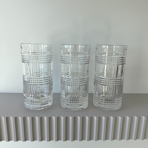 Ralph Lauren Crystal Highball Glen Plaid Tumbler Glasses Set of 3 - Picture 1 of 5